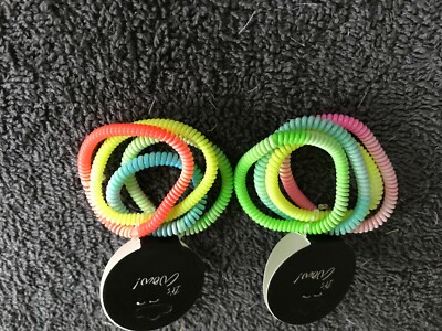 2 X Pack 4 Small Coil Hair Elastics Faded Varied Coloured Plastic