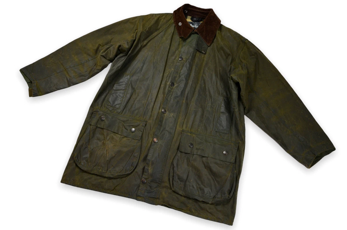 Men's Barbour Border Waxed Jacket Green A330 England Hunting Size C44/112cm