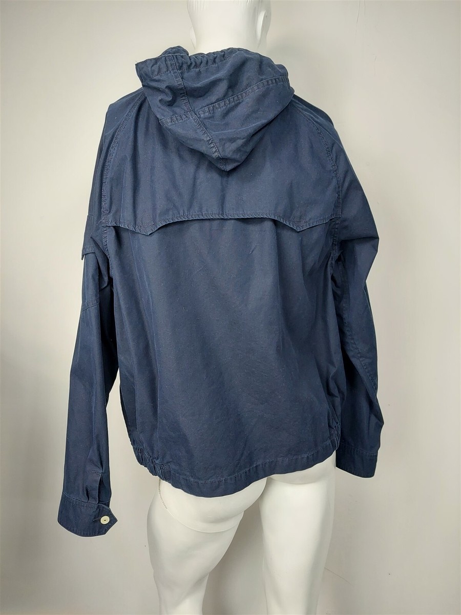 POLO RALPH LAUREN Navy Blue Cotton Poplin Hooded Zip Front