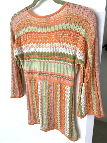 Sigrid Olsen โSโ Knitted Tunic Top Neon Multicolor 3/4 Flared Sleeve - Picture 10 of 10
