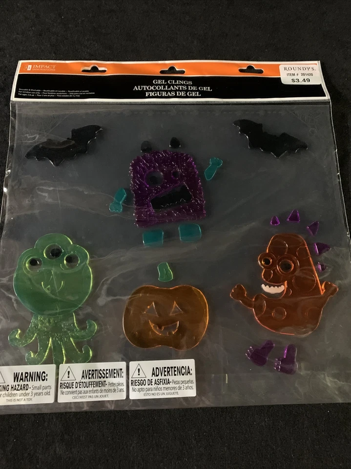 5 Packs Gel Window Clings. Spooky Bats, Pumpkins, Skulls, Haunted House NOS - Image 3 of 4