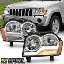 For 2005-2007 Jeep Grand Cherokee Chrome Led Tube Wsignal Headlights Leftright