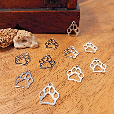 10 Pfote / Tatze silberfarben Charms Kettenanhänger Schmuck DIY (6)