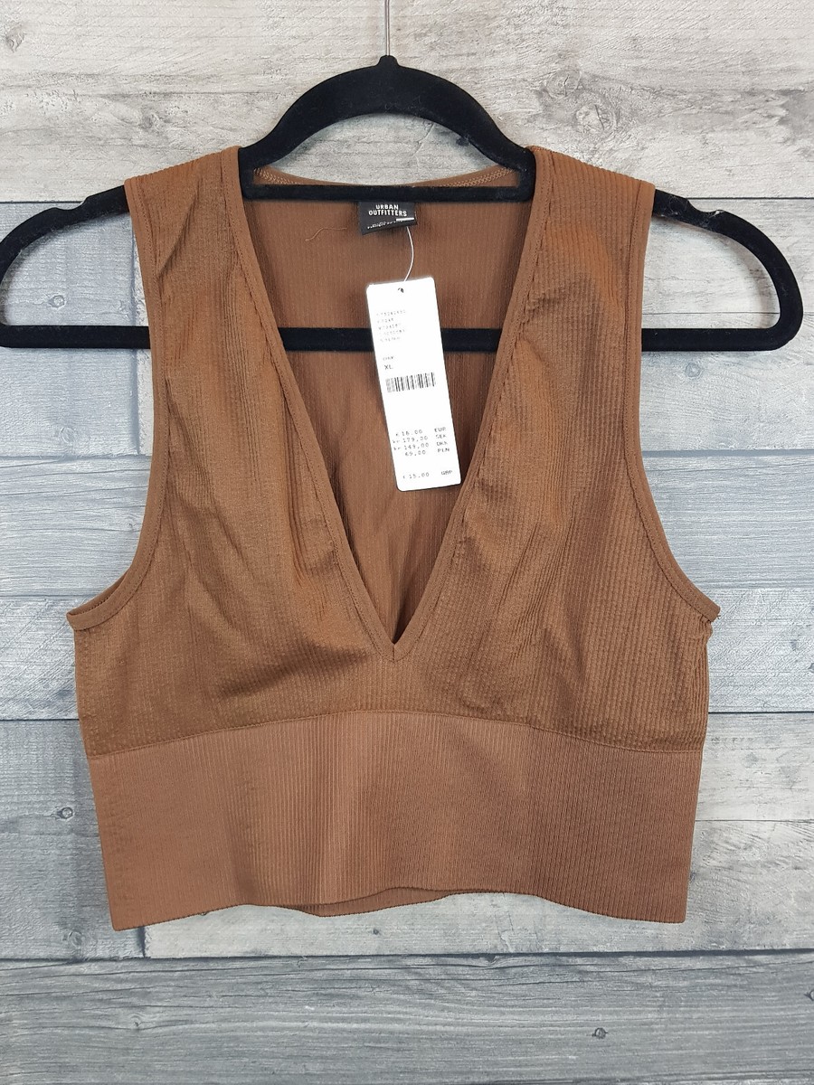 Urban Outfitters Josie Crop Top XL Brown Ribbed Basic Bralette