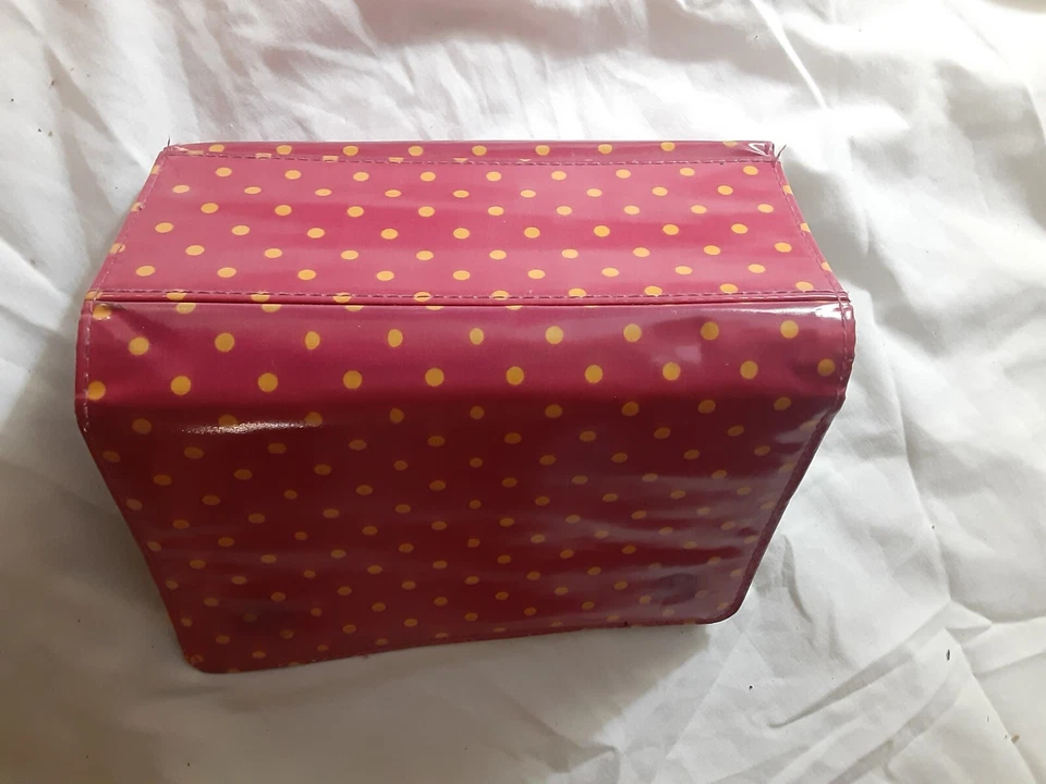 Miche Red Yellow Polka Dot Patent Vinyl Look Purse Handbag Chain Strap, 8x5x4.5" - Image 3 of 4