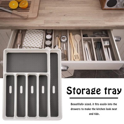 6 Compartments Cutlery Tray Kitchen Drawer Organizer Spoon Knife
