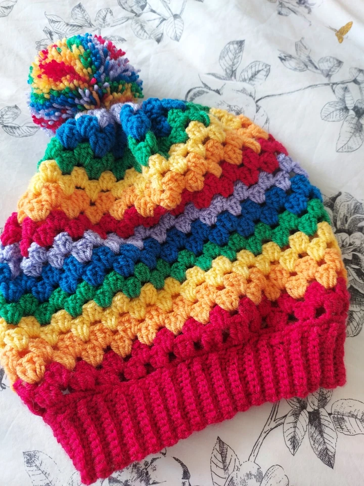 Ladies crochet pattern for rainbow slouchy bobble hat and scarf / shawl - Image 2 of 3