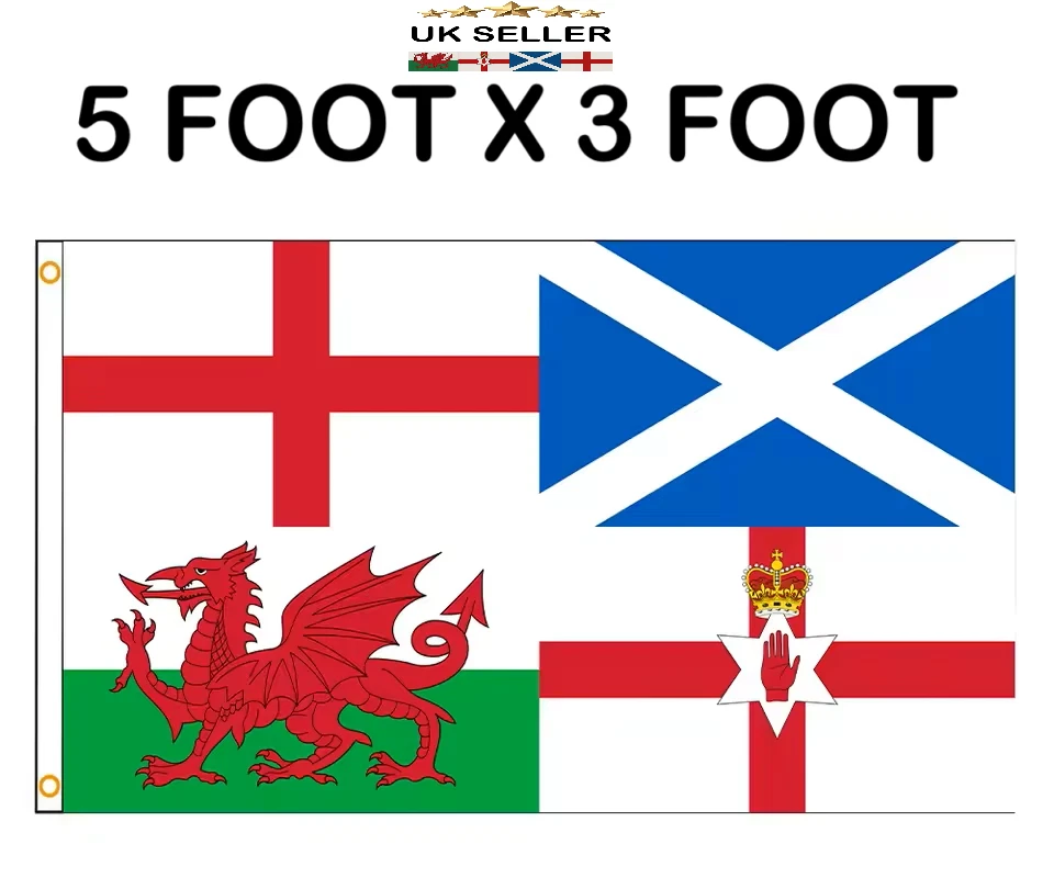 ROYAL ENGLAND ST GEORGE'S FLAG WITH SCOTLAND , WALES AND NORTHERN IRELAND 5 x 3 foot.