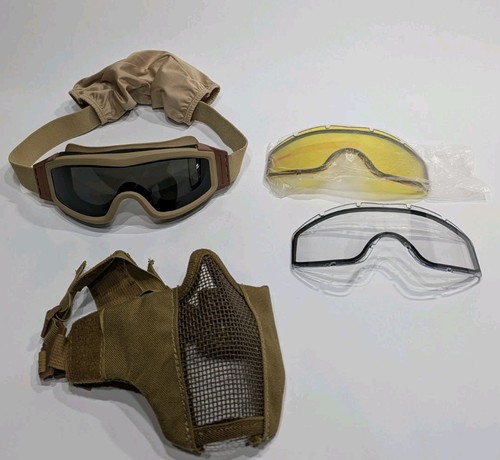 Airsoft Protective Gear Valken Half Face Mesh Mask with Goggles + Lens Set