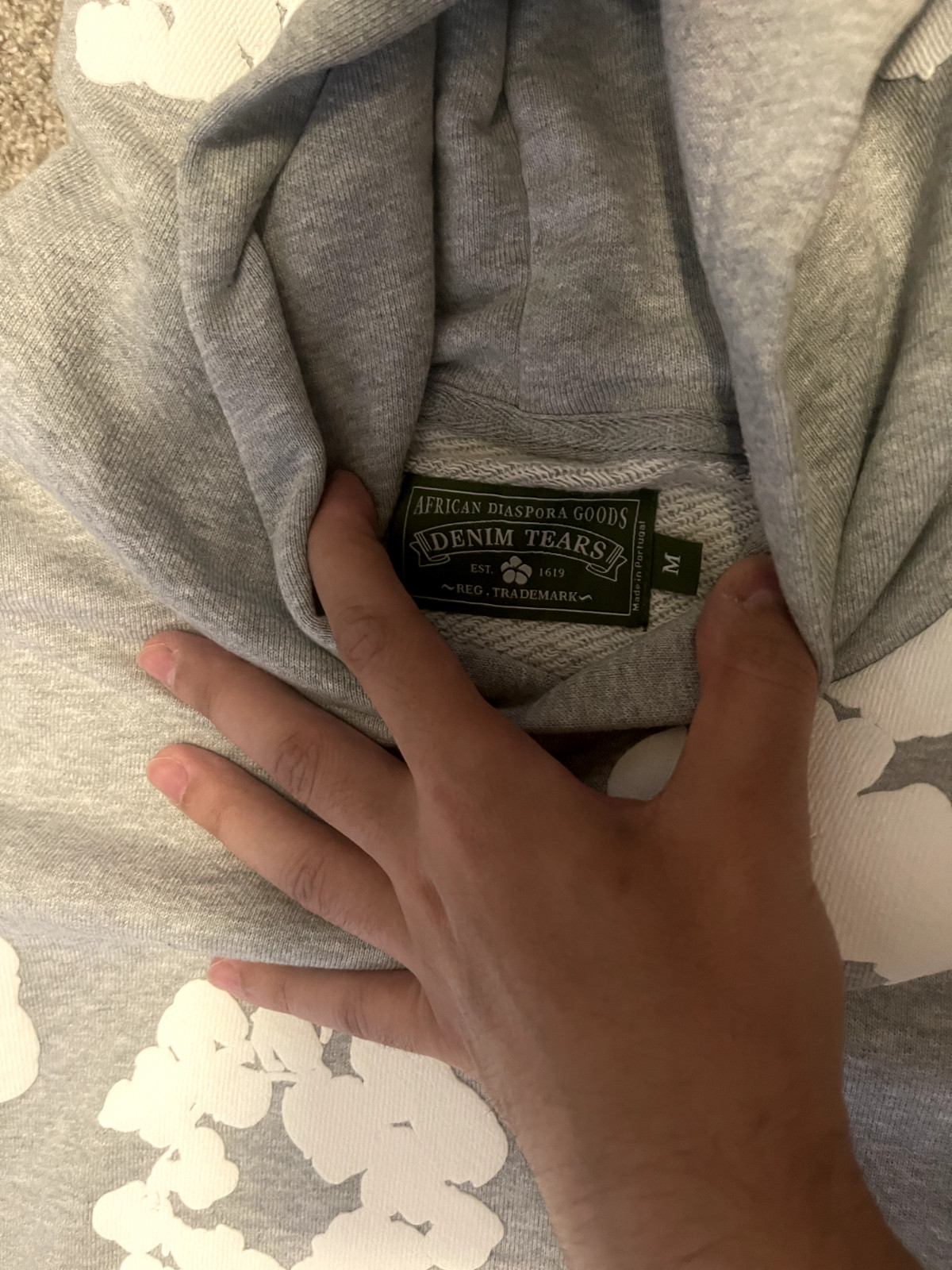 Denim Tears The Cotton Wreath Hoodie Grey Size Medium  (100% AUTHENTIC )