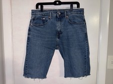 Levi's 505 Men's Size 34 Blue Denim Jean Shorts Frayed Hem EUC 11.5" inseam