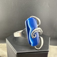 Vintage Artisan Cuff Bracelet Fork Blue Glass...