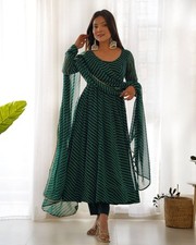 Women Green Anarkali Suit Set Georgette Kurta Dupatta Pant Party Wear