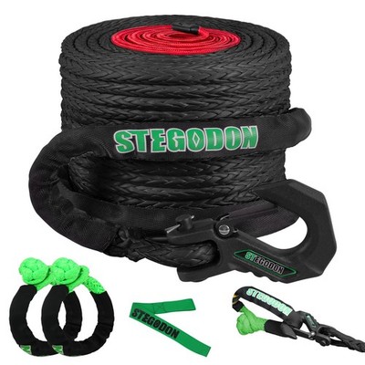 STEGODON 1/2 in x 85 ft Synthetic Winch Rope Kit 32000 LBS Soft Shackle Hook