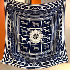 70 Cashmere 30 Silk Scarf Double Face Wrap Shawl Blue horse Print 135X135cm