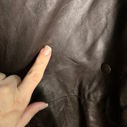 Vintage Dark Brown Leather Trench Coat Longline Snap Front Jacket Mens XL - Afbeelding 11 van 11