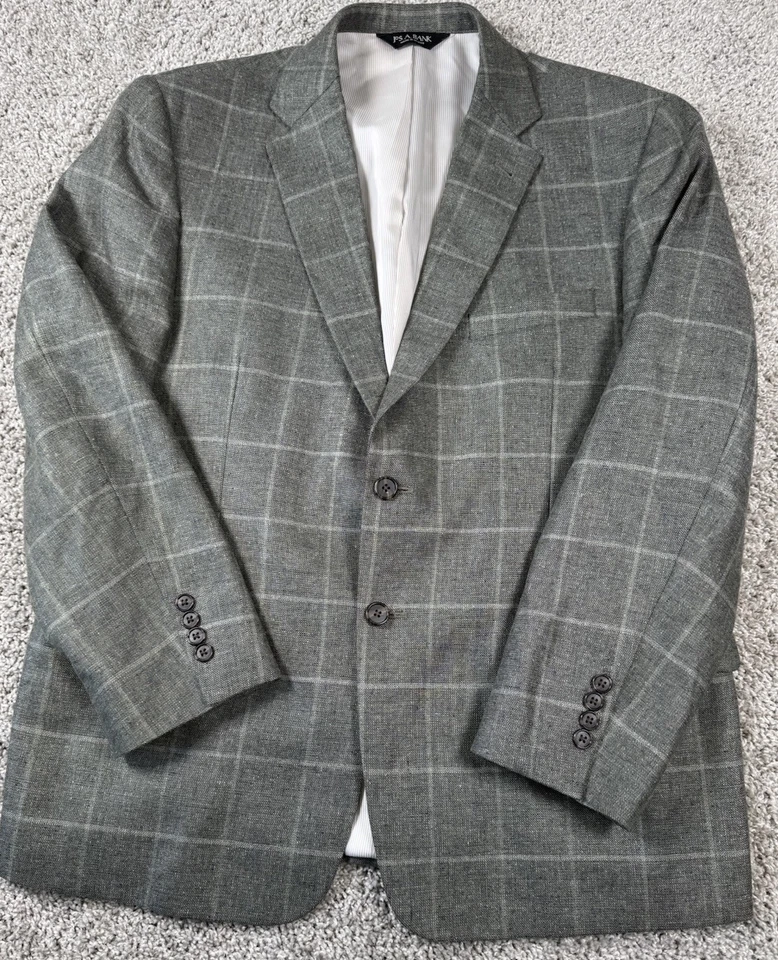 Blazer Jos A Bank Seda Lino Lana Ajuste a Medida Chaqueta a Cuadros Para Hombres 44 Corto Foto 2 de 4