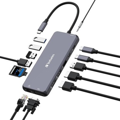 OPEN BOX NEW Verbatim USB-C Pro Multiport Hub14 Port Gray 32154
