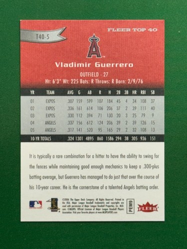 2006 Fleer Baseball Top 40 #T40-5 Vladimir Guerrero - Picture 2 of 2