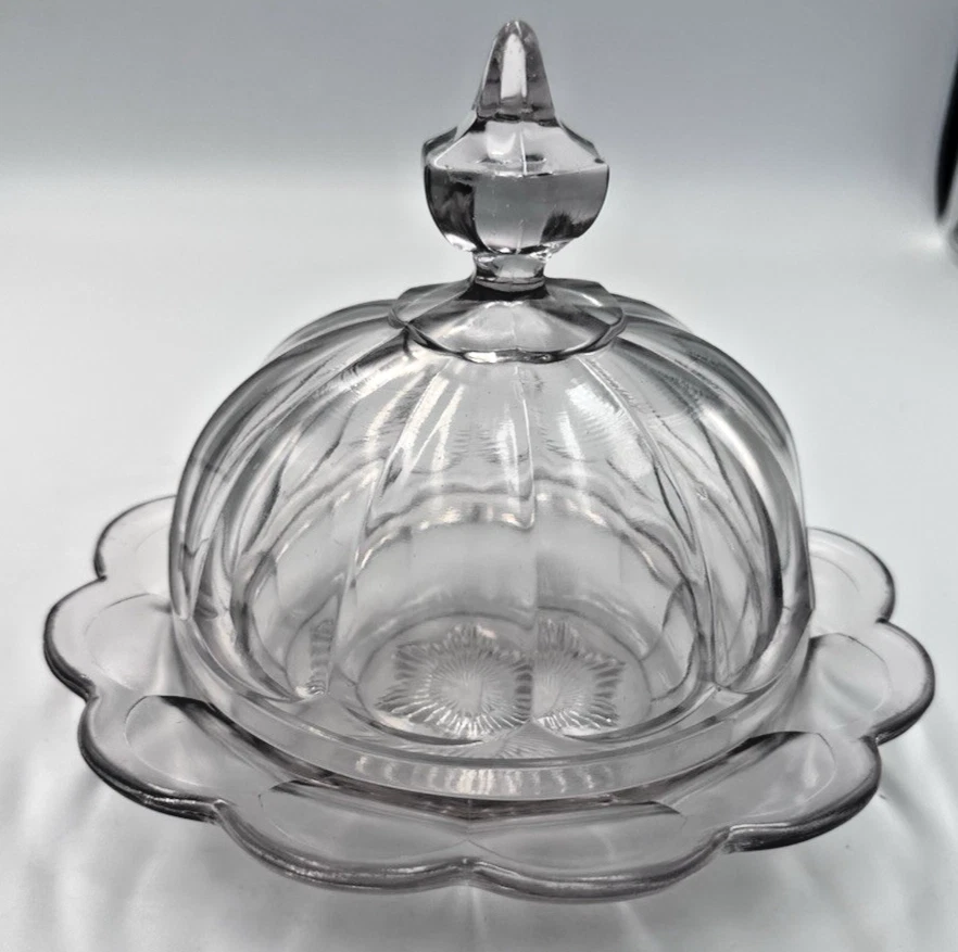 Vintage glass butter dish 2 pieces scalopped edges