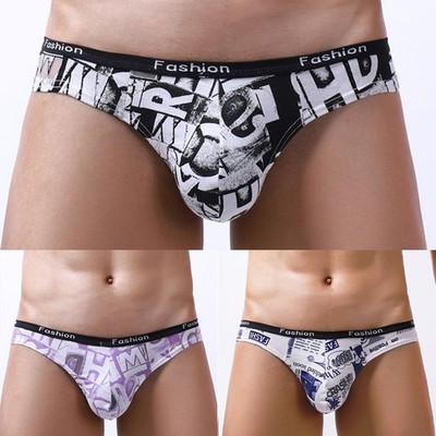Mens Printed Cotton Thongs G String T Back Soft Underwear Bulge Pouch Style