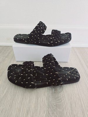 Dries Van Noten Woven Rope Metallic Black Gold Suede Slip On Slide Sandals 40 10