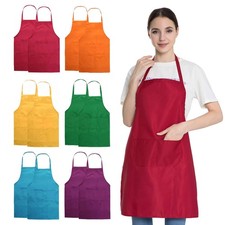 12 Pack Plain Color Bib Apron With 2 Pockets Kitchen Cooking Aprons Bulk