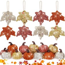 40 Pcs Thanksgiving Tree Ornaments Decoration Fall Glitter Pumpkin Maple Leaf...
