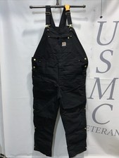 Mens Carhartt NWT Black Canvas Insulated Jeans Carpenters Bib Overalls Size X-L