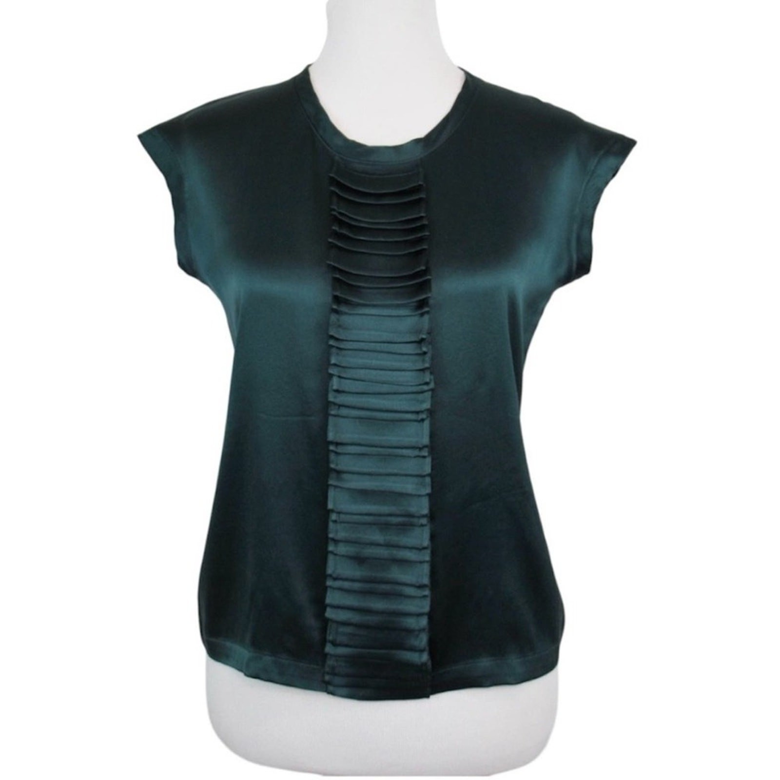 YVES SAINT LAURENT blusa donna verde in seta con cappuccio e maniche taglia small