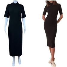 Marine Layer Lexi Rib Mock Neck Midi Dress Size LARGE Preppy QuietLuxury