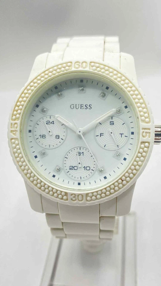 Reloj Mujer Blanco Guess Cronógrafo Banda Goma Funcionando U0944L1 Foto 2 de 4