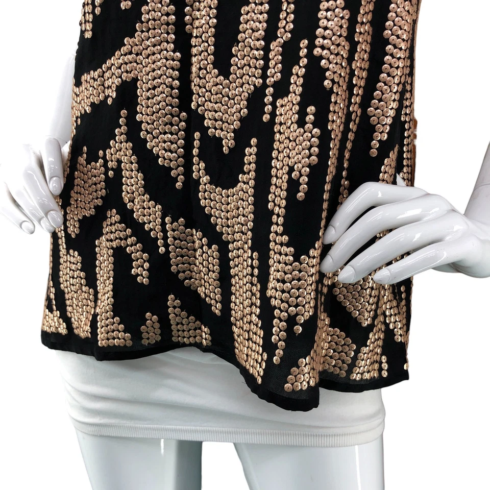 Camiseta sin mangas Madison Marcus para mujer talla S seda con joyas negra bronce correa de espagueti Foto 4 de 4