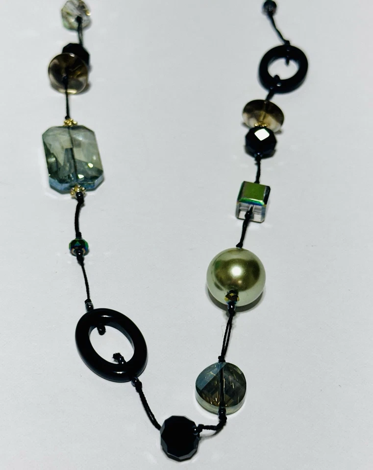 Винтажный Preimer Designs изумруд остров зеленый и черный бисер ожерелье - Изображение 2 из 4