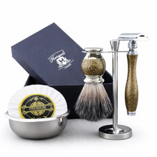 5PCS Classic Shaving Set with Synthetic Badger Shaving Brush and DE Safety Razor