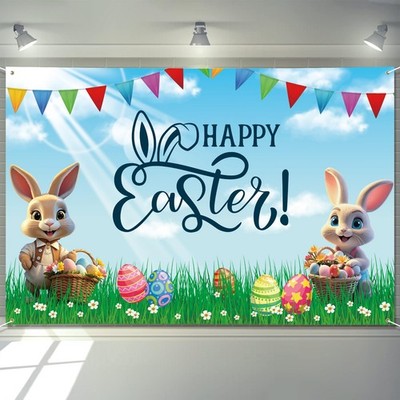 Large Easter Banner 72'' x 48'' Easter Backdrop Decorations Happy Easter Eggs B 