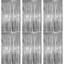 6 Pack Silver Foil Fringe Curtains, Silver Tinsel Backdrop Party Curtains,...