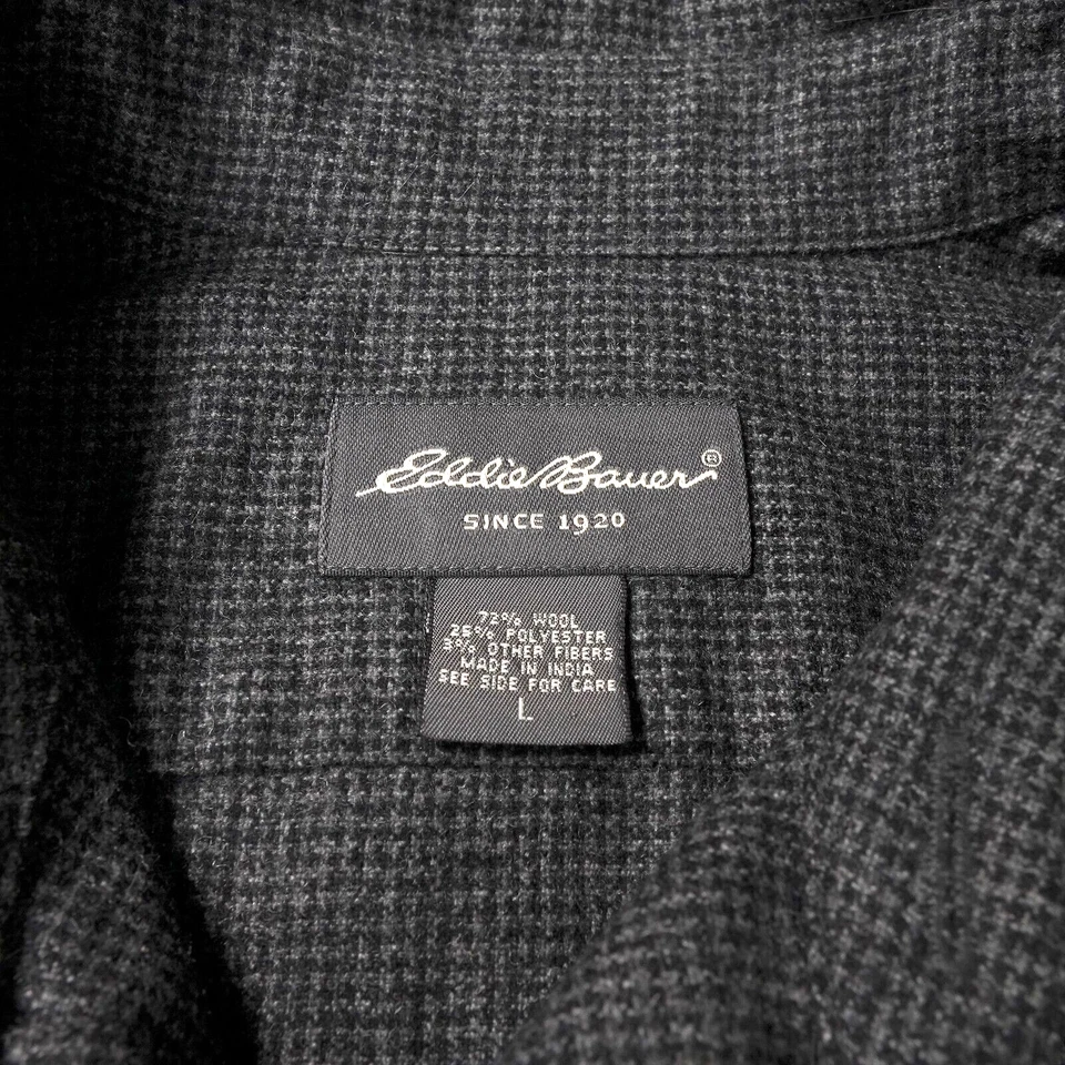 Eddie Bauer Shirt Jacket Mens Large Gray Mini-Houndstooth Wool Blend Shacket 🔥 - Image 3 of 4