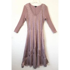 Komarov Maxi Dress XL Ombre Blush Beaded V-Neck Charmeuse Gown Feminine Romantic