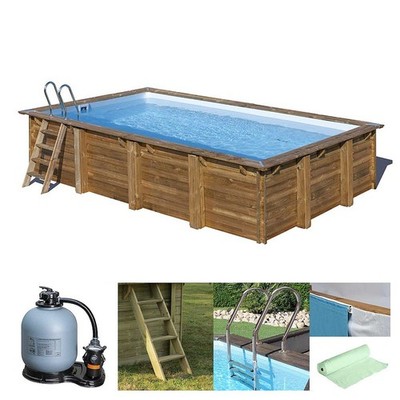 Echtholzpool Evora Set 6,20x4,20m Rechteckbecken Holz IPE System Gartenpool