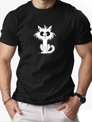 TShirt Featuring a Cute Cat Design Short Sleeves with a Standing Cat Graphic