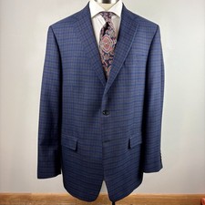 RECENT Hart Schaffner Marx 46L blue burgundy red plaid check sport coat blazer