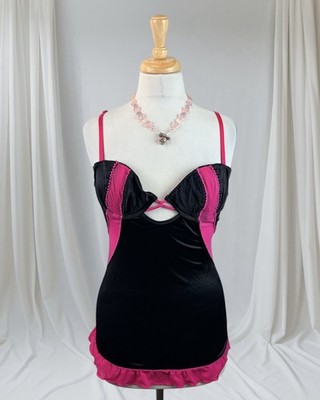 Black Hot Pink Bustier Lingerie Top Goth Steampunk Lolita Fairy Grunge Y2K 36B
