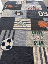 Pottery Barn Patchwork Quilt Sports Soccer Baseball Basketball Football 2 Shams