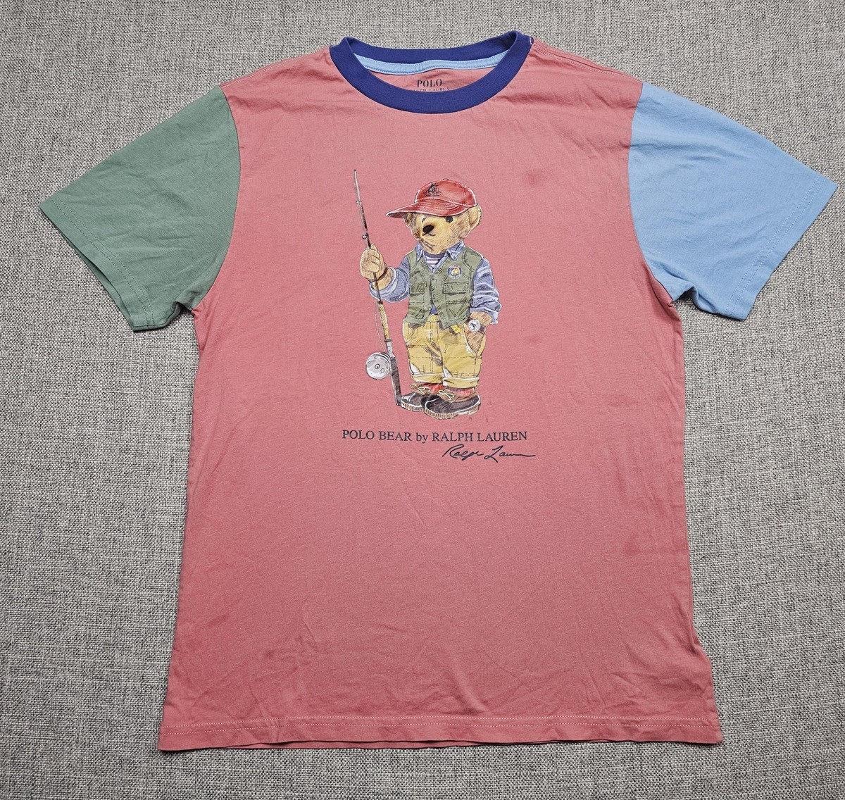 Polo Ralph Lauren Shirt Boys Large Pink Colorblock Polo Bear
