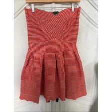 Coral Orange & Cream Strapless Fit & Flare Party Dress Size Large