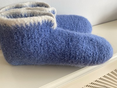 Hand Knitted Felted Scandinavian Style Hygge Boot Slippers Size