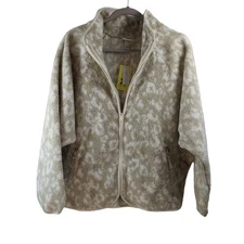 All in Motion Animal Print Sherpa Jacket Ivory L Relaxed Casual Coat Zip Up Cozy