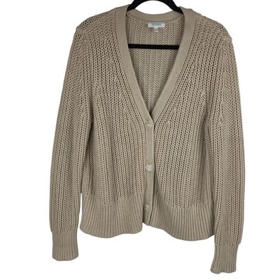 Haven Well Within Chunky Knit Cardigan Sweater Beige Button Front L Cottagecore 