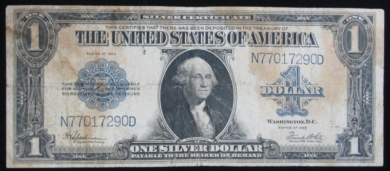 1923 Large Size $1 Blue Seal Silver Certificate ~ Old US Currency